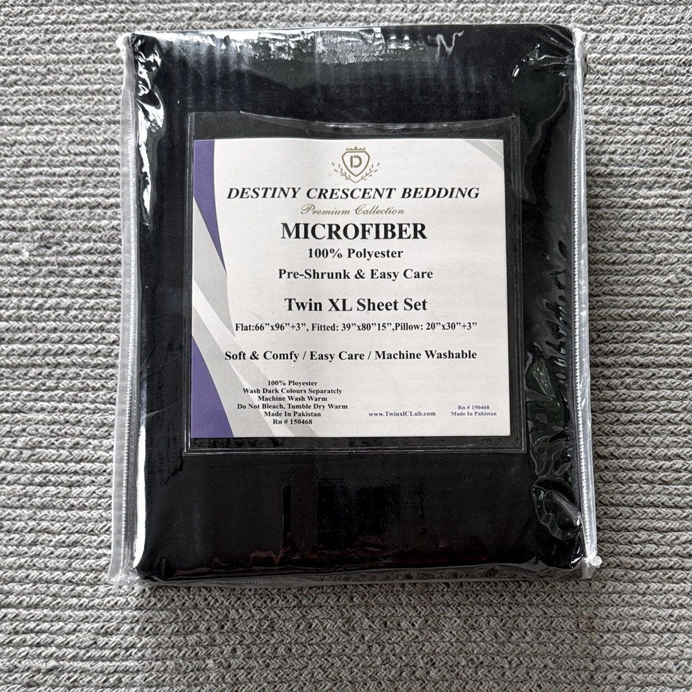 Black Microfiber Twin XL Dorm Sheet Set College Bedding Destiny Crescent NWT